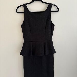 Black Floral Textured Bodycon Peplum Dress